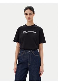 Karl Lagerfeld - KARL LAGERFELD T-Shirt A1W17005 Czarny Relaxed Fit. Typ kołnierza: dekolt w karo. Kolor: czarny. Materiał: bawełna