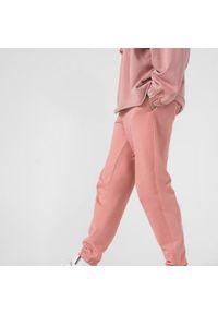 outhorn - Spodnie dresowe damskie - różowe. Kolor: różowy. Materiał: dresówka. Wzór: haft