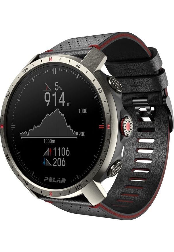 POLAR - Zegarek sportowy Polar Išmanusis laikrodis Polar Grit X Pro Titan, Titano apvadas su juodu odiniu dirželiu. Materiał: polar. Styl: sportowy