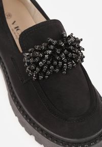 Renee - Czarne Mokasyny z Aplikacją z Biżuteryjnych Koralików Viatalia. Okazja: na co dzień, do pracy. Kolor: czarny. Materiał: bawełna. Wzór: aplikacja. Styl: casual, klasyczny #3