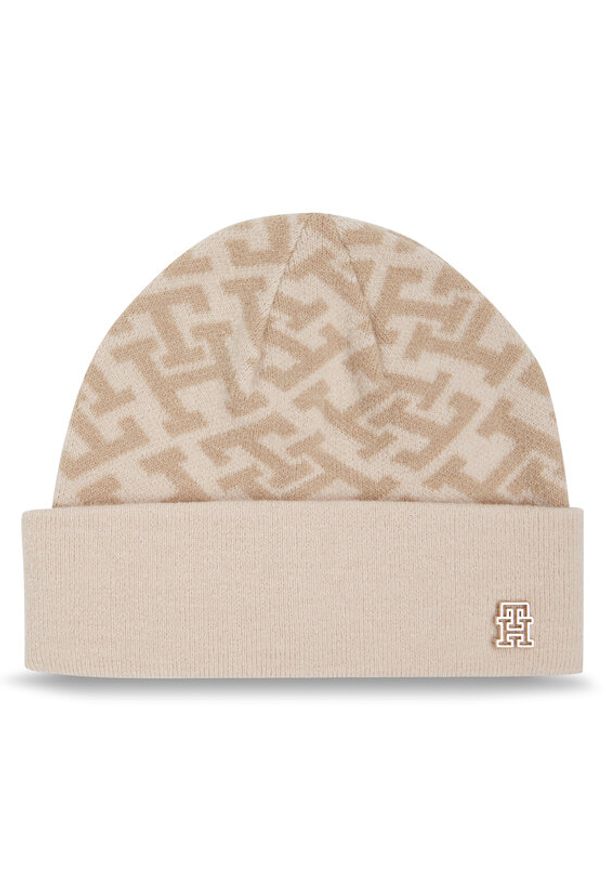 TOMMY HILFIGER - Tommy Hilfiger Czapka Monogram All Over Beanie AW0AW15327 Beżowy. Kolor: beżowy. Materiał: syntetyk