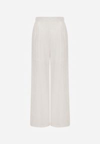 Renee - Beżowe Szerokie Spodnie Casual High Waist ze Strukturalnej Tkaniny Hyrarpia. Okazja: na co dzień. Stan: podwyższony. Kolor: beżowy. Materiał: tkanina. Styl: casual #3