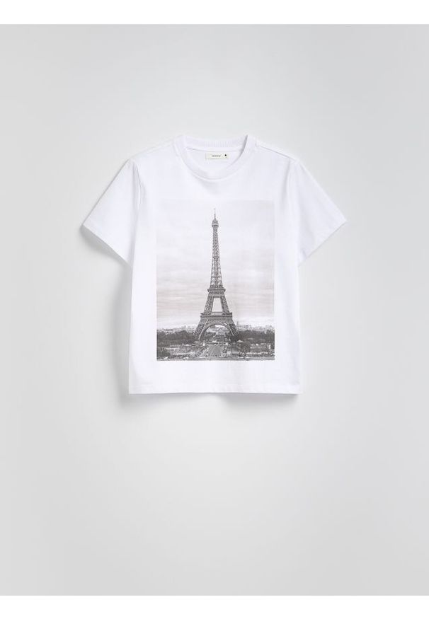 Reserved - T-shirt z nadrukiem - biały. Kolor: biały. Materiał: bawełna. Wzór: nadruk