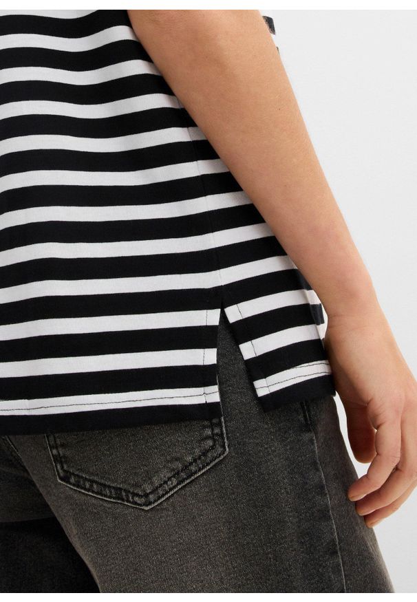 bonprix - T-shirt z czystej bawełny organicznej. Kolor: czarny. Materiał: materiał, bawełna. Wzór: paski