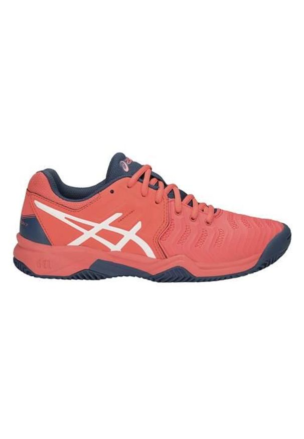 Buty do tenisa dla dzieci Asics Gel Resolution 7. Zapięcie: sznurówki. Kolor: różowy. Materiał: materiał, syntetyk, tkanina. Szerokość cholewki: normalna. Sport: tenis