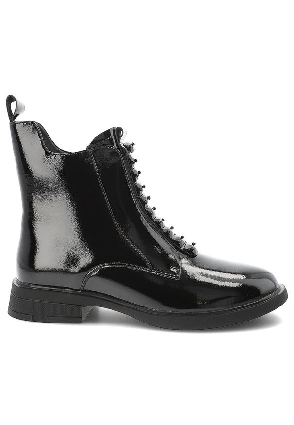 Czarne Botki S.Barski Lakierowane Buty Damskie. Okazja: na co dzień. Kolor: czarny. Materiał: lakier. Styl: casual, rockowy, klasyczny, wizytowy