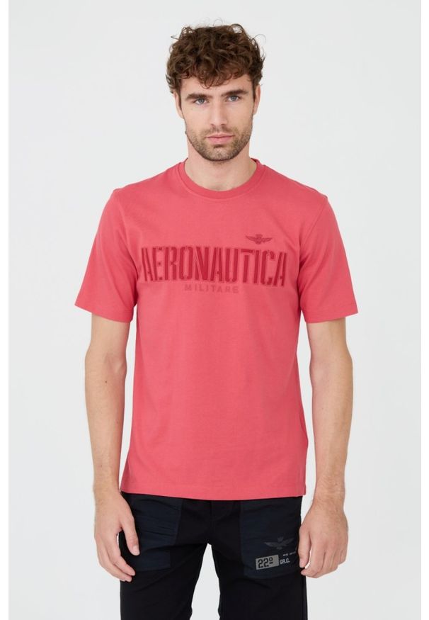 Aeronautica Militare - AERONAUTICA MILITARE Różowy bawełniany męski t-shirt, Rozmiar L. Kolor: różowy. Materiał: bawełna