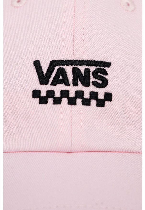 Vans czapka bawełniana kolor różowy z aplikacją. Kolor: różowy. Materiał: bawełna. Wzór: aplikacja