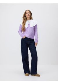 Reserved - Wełniany kardigan - fioletowy. Kolor: fioletowy. Materiał: wełna