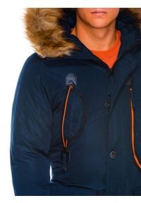 Ombre Clothing - Kurtka męska zimowa parka C369 - granatowa - XL. Kolor: niebieski. Materiał: poliester, futro. Sezon: zima #2