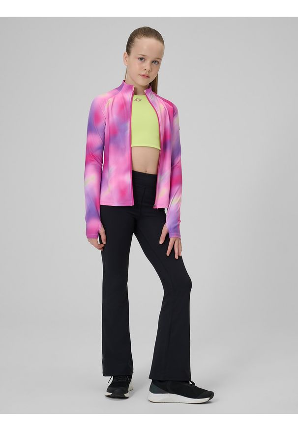 4f - 4F Bluza sportowa slim bez kaptura dziewczęca - multikolor 134/140 (8-10 lat). Typ kołnierza: bez kaptura. Kolor: wielokolorowy. Długość rękawa: raglanowy rękaw. Sezon: lato. Styl: sportowy