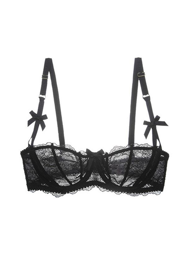 Intica - Biustonosz z półmiseczką koronkowy z kokardkami Kady. Kolor: czarny. Materiał: koronka. Wzór: koronka