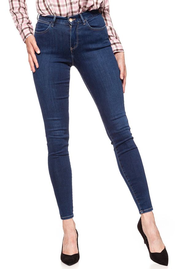 Wrangler - WRANGLER HIGH SKINNY COSY FEEL W27HRL21L 112128114. Stan: podwyższony. Wzór: jednolity, aplikacja