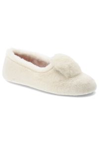 Białe Kapcie Macarena Wsuwane Ocieplane Obuwie Damskie. Okazja: do domu. Zapięcie: bez zapięcia. Kolor: biały. Materiał: materiał. Wzór: aplikacja #1