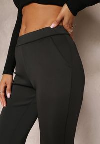 Renee - Czarne Szerokie Spodnie z Elastycznej Bawełny z Gumką w Pasie Obumene. Kolor: czarny. Materiał: bawełna #4