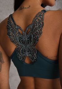 Renee - Ciemnozielony Biustonosz na Szerokich Ramiączkach z Koronką w Cyrkonie Caduria. Kolor: zielony. Materiał: koronka. Rodzaj stanika: wyciągane miseczki. Wzór: koronka #4