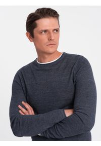 Ombre Clothing - Bawełniany sweter męski z okrągłym dekoltem - granatowy melanż V3. Kolor: niebieski. Materiał: bawełna. Wzór: melanż. Styl: klasyczny