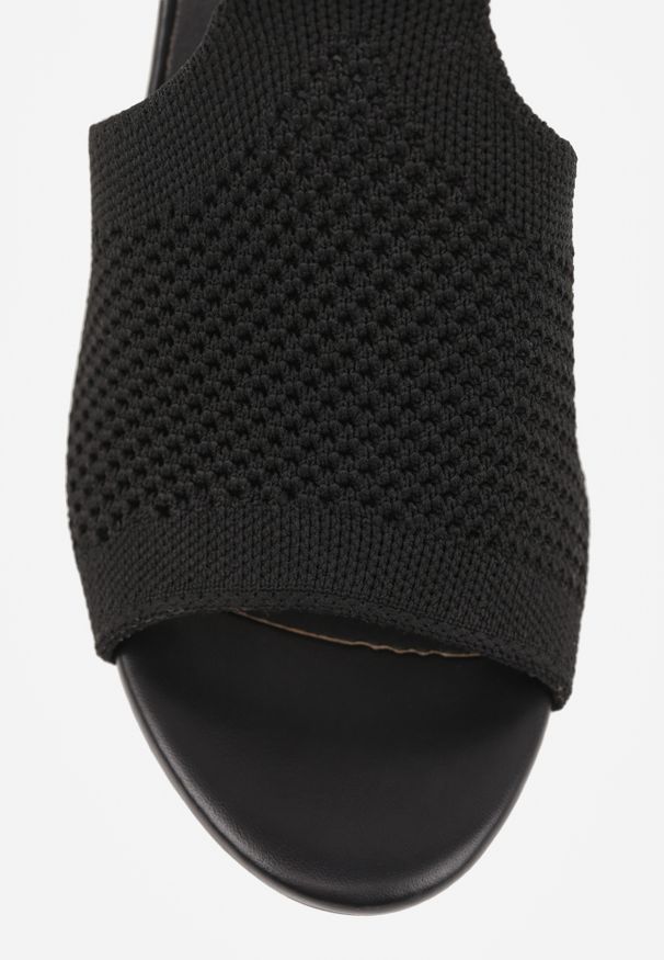 Renee - Czarne Sandały Soft Fit VICES na Obcasie w Stylu Botków z Elastyczną Ażurową Cholewką Comfort Omphopis. Zapięcie: rzepy. Kolor: czarny. Materiał: materiał, jeans. Wzór: ażurowy. Obcas: na obcasie. Wysokość obcasa: średni