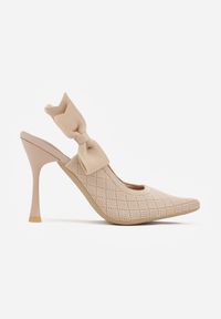 Born2be - Ciemnobeżowe Dzianinowe Szpilki VICES z Odkrytą Piętą i Wkładką z Efektem Poduszki Zdobione Kokardą Onosea. Okazja: na co dzień. Zapięcie: pasek. Kolor: beżowy. Materiał: dzianina. Wzór: aplikacja. Obcas: na szpilce. Styl: casual, klasyczny #7