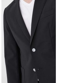 BOSS - Boss garnitur z domieszką wełny męska kolor czarny gładka. Kolor: czarny. Materiał: wełna. Wzór: gładki #8