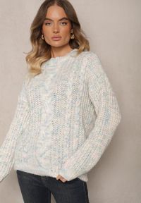 Renee - Jasnobeżowy Sweter z Wełną Ozdobiony Tłoczeniem Ecrisevia. Okazja: na co dzień. Kolor: beżowy. Materiał: wełna. Wzór: aplikacja. Styl: elegancki, casual #3