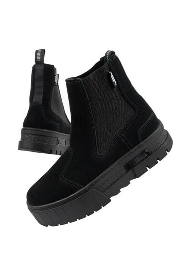 Buty do chodzenia damskie Puma Mayze Chelsea Suede. Wysokość cholewki: za kostkę. Zapięcie: bez zapięcia. Kolor: czarny. Materiał: materiał, skóra. Szerokość cholewki: normalna. Model: Puma Suede. Sport: turystyka piesza