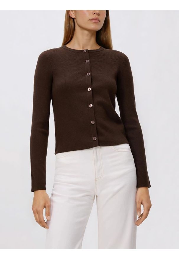 Reserved - Kardigan z dodatkiem modalu - ciemnobrązowy. Kolor: brązowy. Materiał: dzianina