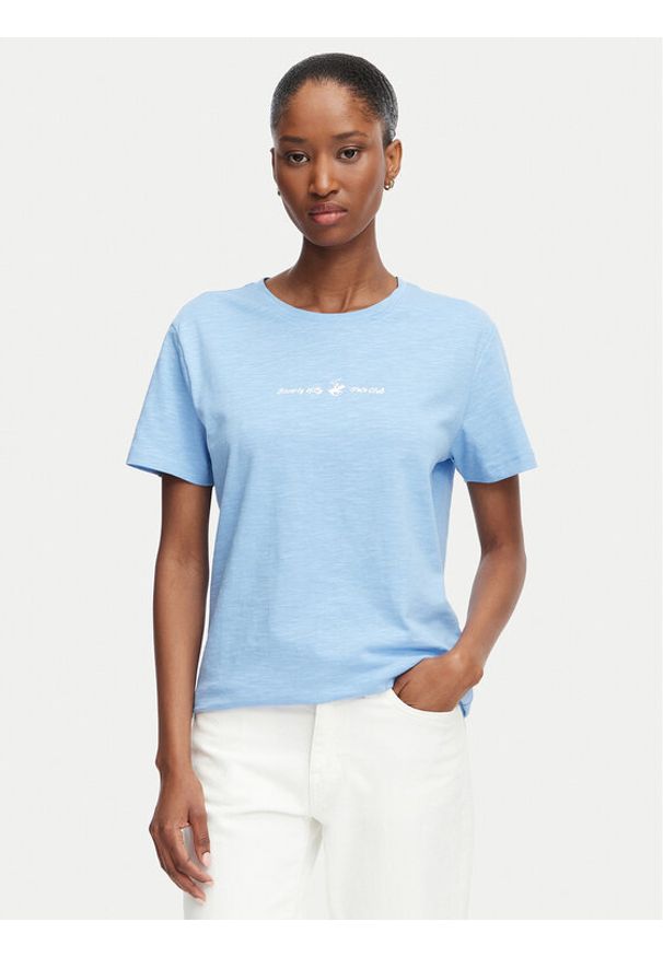 Beverly Hills Polo Club T-Shirt P-SS26W-TS6510 Niebieski jasny Regular Fit. Typ kołnierza: polo. Kolor: niebieski. Materiał: bawełna