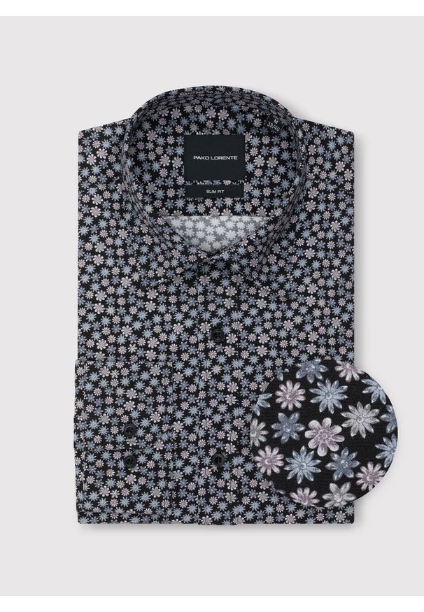 Pako Lorente - PAKO LORENTE – Czarna koszula w drobny wzór. Kolor: czarny. Materiał: bawełna. Długość rękawa: długi rękaw. Długość: długie. Wzór: kwiaty