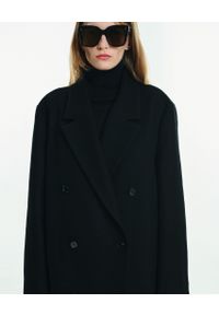 LOVLI SILK - Czarny dwurzędowy płaszcz z wełny #NO.55. Kolor: czarny. Materiał: wełna