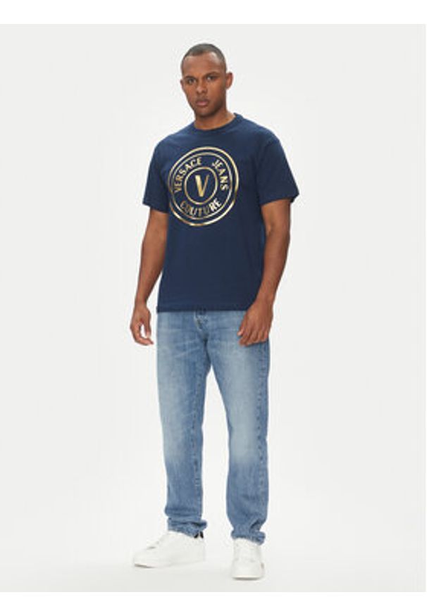 Versace Jeans Couture T-Shirt 78GAHT01 Granatowy Regular Fit. Kolor: niebieski. Materiał: bawełna