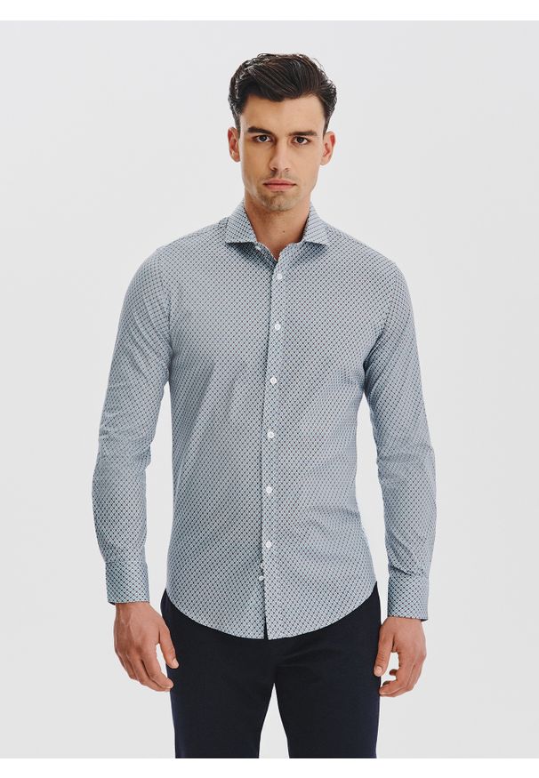 Pako Lorente - PAKO LORENTE - Koszula męska we wzór geometryczny. Materiał: bawełna, elastan. Długość rękawa: długi rękaw. Długość: długie. Wzór: geometria