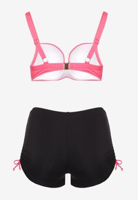 Born2be - Fuksjowo-Czarne Bikini Biustonosz i Majtki ze Ściągaczami Ulonaniela. Kolekcja: plus size. Kolor: różowy. Wzór: aplikacja