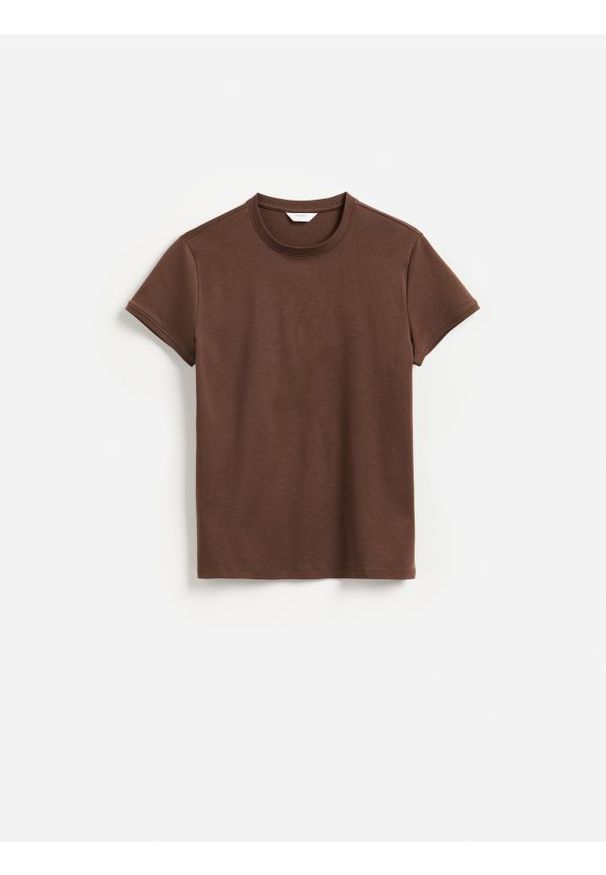 Reserved - Bawełniany t-shirt slim fit - brązowy. Kolor: brązowy. Materiał: bawełna