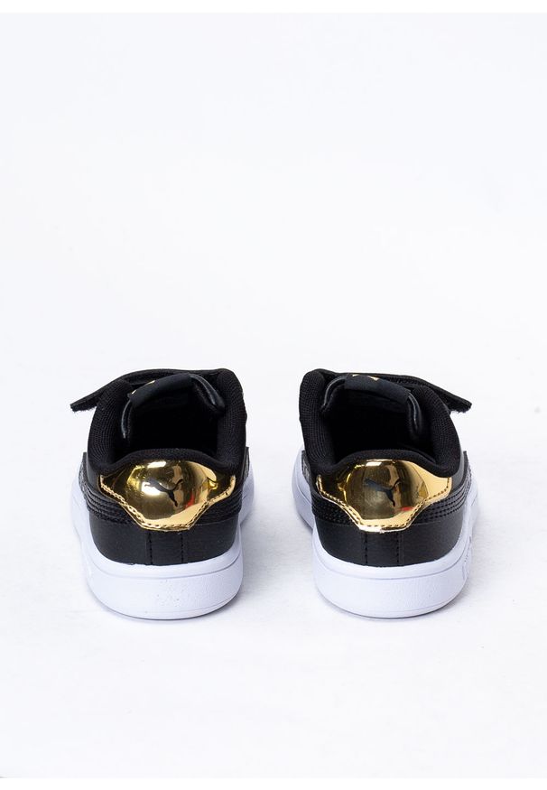 Sneakersy dziecięce czarne Puma Smash V2 Mirror Metallic VInf. Okazja: na uczelnię. Kolor: czarny. Materiał: skóra ekologiczna, guma. Szerokość cholewki: normalna. Wzór: aplikacja