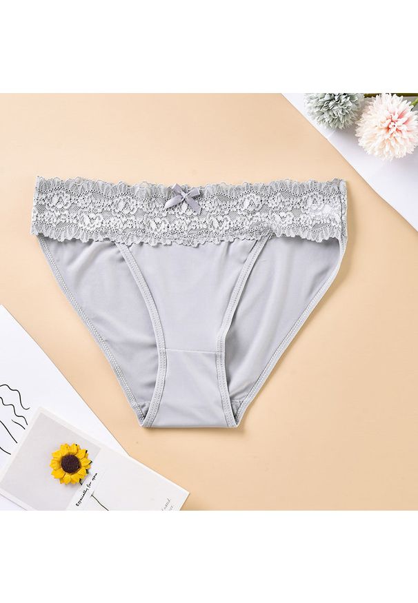 Intica - Figi koronkowe z elastycznego materiału Santoshi. Kolor: szary. Materiał: materiał, koronka. Wzór: koronka