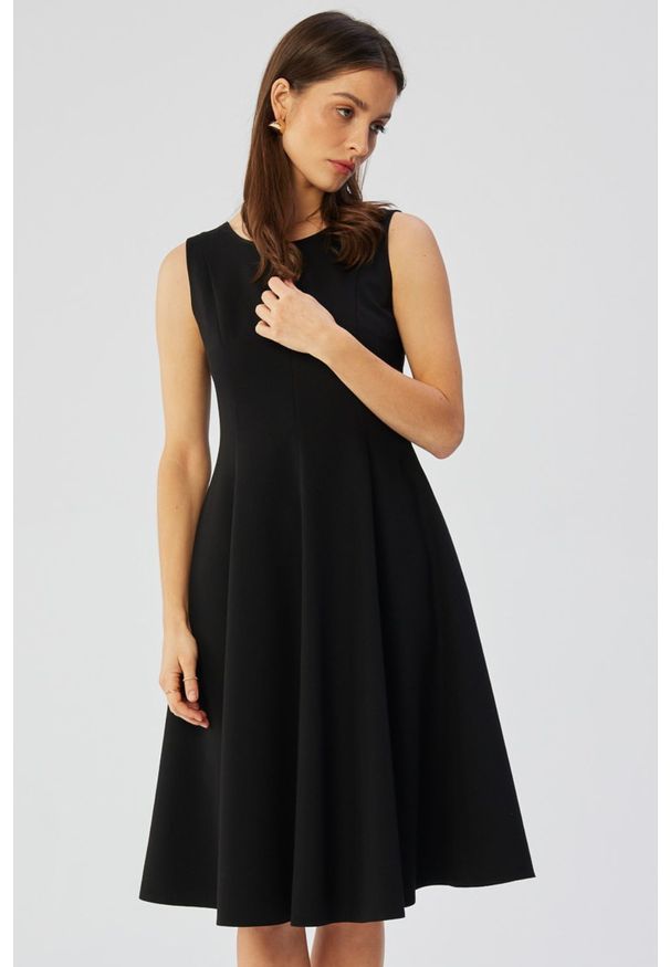 Stylove - Elegancka rozkloszowana sukienka koktajlowa czarna. Kolor: czarny. Styl: elegancki, wizytowy