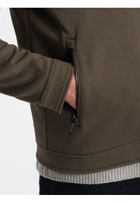 Ombre Clothing - Kurtka męska BIKER ze strukturalnej tkaniny - ciemnooliwkowa V1 OM-JANP-0138 - XXL. Kolor: oliwkowy. Materiał: tkanina #6
