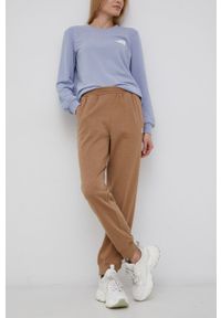 Vero Moda Spodnie damskie kolor brązowy z nadrukiem. Stan: podwyższony. Kolor: brązowy. Wzór: nadruk