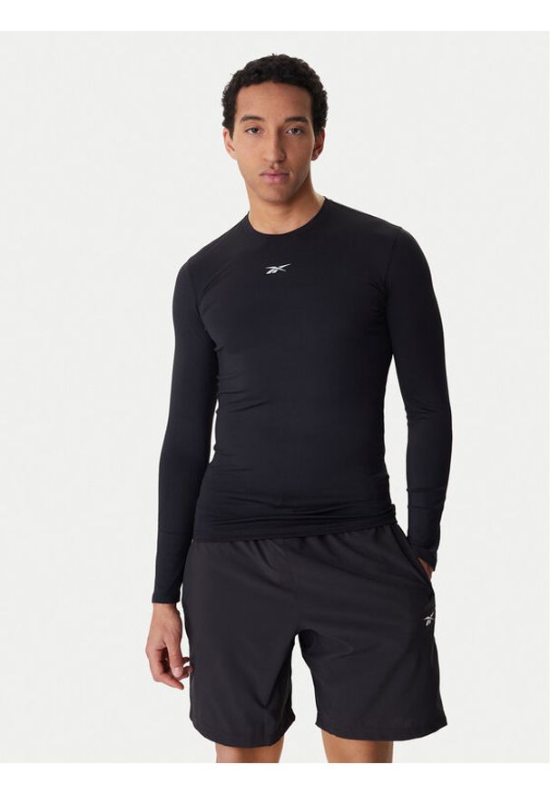 Reebok Koszulka techniczna RK25598CCM Czarny Slim Fit. Kolor: czarny. Materiał: syntetyk