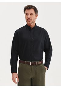 Pako Lorente - PAKO LORENTE - czarna koszula męska z lnu i bawełny. Typ kołnierza: kołnierzyk stójkowy. Kolor: czarny, biały. Materiał: len, bawełna. Długość rękawa: długi rękaw. Długość: długie. Wzór: gładki. Sezon: wiosna