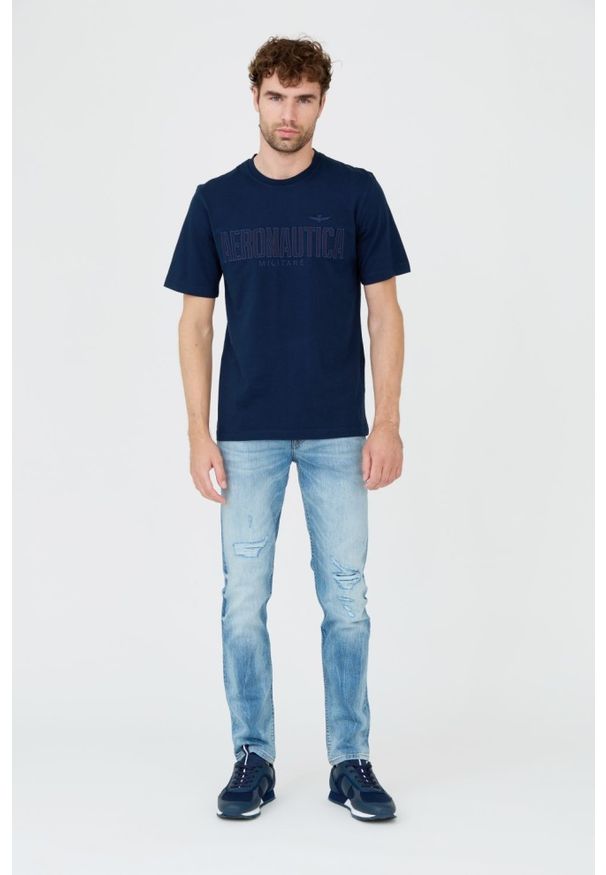 Aeronautica Militare - AERONAUTICA MILITARE Granatowy bawełniany męski t-shirt, Rozmiar XXL. Kolor: niebieski. Materiał: bawełna