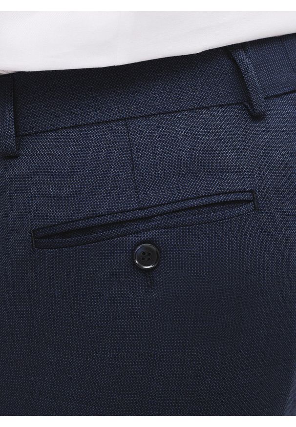 Pako Lorente - PAKO LORENTE – Granatowe spodnie ganiturowe. Okazja: na spotkanie biznesowe. Kolor: niebieski. Materiał: poliester, wełna, elastan. Wzór: gładki. Styl: biznesowy, elegancki