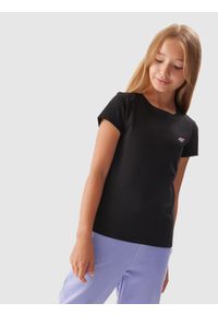 4F JUNIOR - T-shirt gładki dziewczęcy. Kolor: czarny. Materiał: bawełna. Wzór: gładki #1
