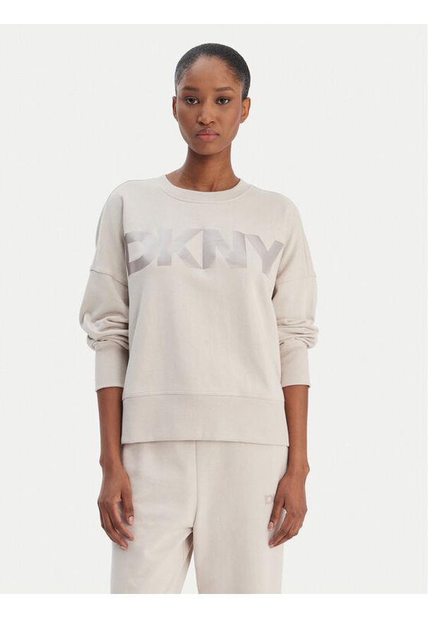 DKNY Sport Bluza DP6T1561 Beżowy Oversize. Kolor: beżowy. Materiał: bawełna. Styl: sportowy