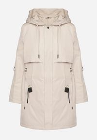 Born2be - Jasnobeżowa Klasyczna Kurtka Parka z Kapturem i Ściągaczem w Talii Tulasira. Okazja: na co dzień. Typ kołnierza: kaptur. Kolor: beżowy. Materiał: jeans. Styl: klasyczny #2