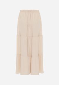 Renee - Beżowa Wiskozowa Spódnica High Waist z Gumką w Talii i Falbanką Christiara. Okazja: na co dzień. Stan: podwyższony. Kolor: beżowy. Materiał: wiskoza. Styl: casual #6