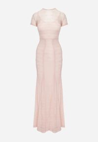 Renee - Różowa Wieczorowa Sukienka z Siateczki z Wiskozą na Krótki Rękaw Chareino. Okazja: na randkę, na wesele, na ślub cywilny. Kolor: różowy. Materiał: wiskoza. Długość rękawa: krótki rękaw. Styl: wizytowy. Długość: maxi #3