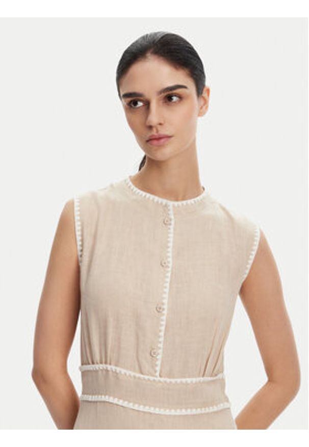 ICONA Sukienka letnia RP5LE007 Beżowy Regular Fit. Kolor: beżowy. Materiał: len. Sezon: lato