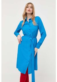 Pinko sukienka z domieszką jedwabiu kolor niebieski mini. Okazja: na co dzień. Kolor: niebieski. Materiał: jedwab. Długość rękawa: długi rękaw. Typ sukienki: proste. Styl: casual. Długość: mini #3